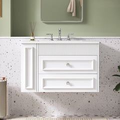 30'' Wall Mounted Bathroom Vanity, Floating Bathroom Storage Cabinet with 2 Drawers, 3 Holes Single Ceramic Sink, Modern Cabinet.