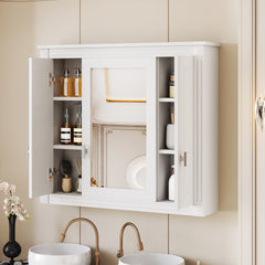 Bathroom Wall Cabinet with Mirror, Wall Mounted Medicine Cabinet with 4 Shelves, Mirrored Door Over Toilet Storage Cabinet, White