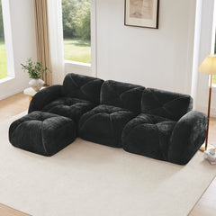 L-shaped Soft Velvet Fabric,Boneless Sofa,Tufted Design,Ergonomic Design Bottom,32D High Density Sponge,No Assembly Required Bottom,Anti-Slip Design,Movable Ottoman For Living Room,Black