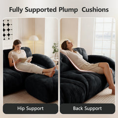 U-shaped Boneless Sofa,Soft Velvet Fabric,Tufted Design,32D High Density Sponge,No Assembly Required,Ergonomic Design Bottom, Anti-Slip Design,Movable Ottomans For Bedrooms,Black