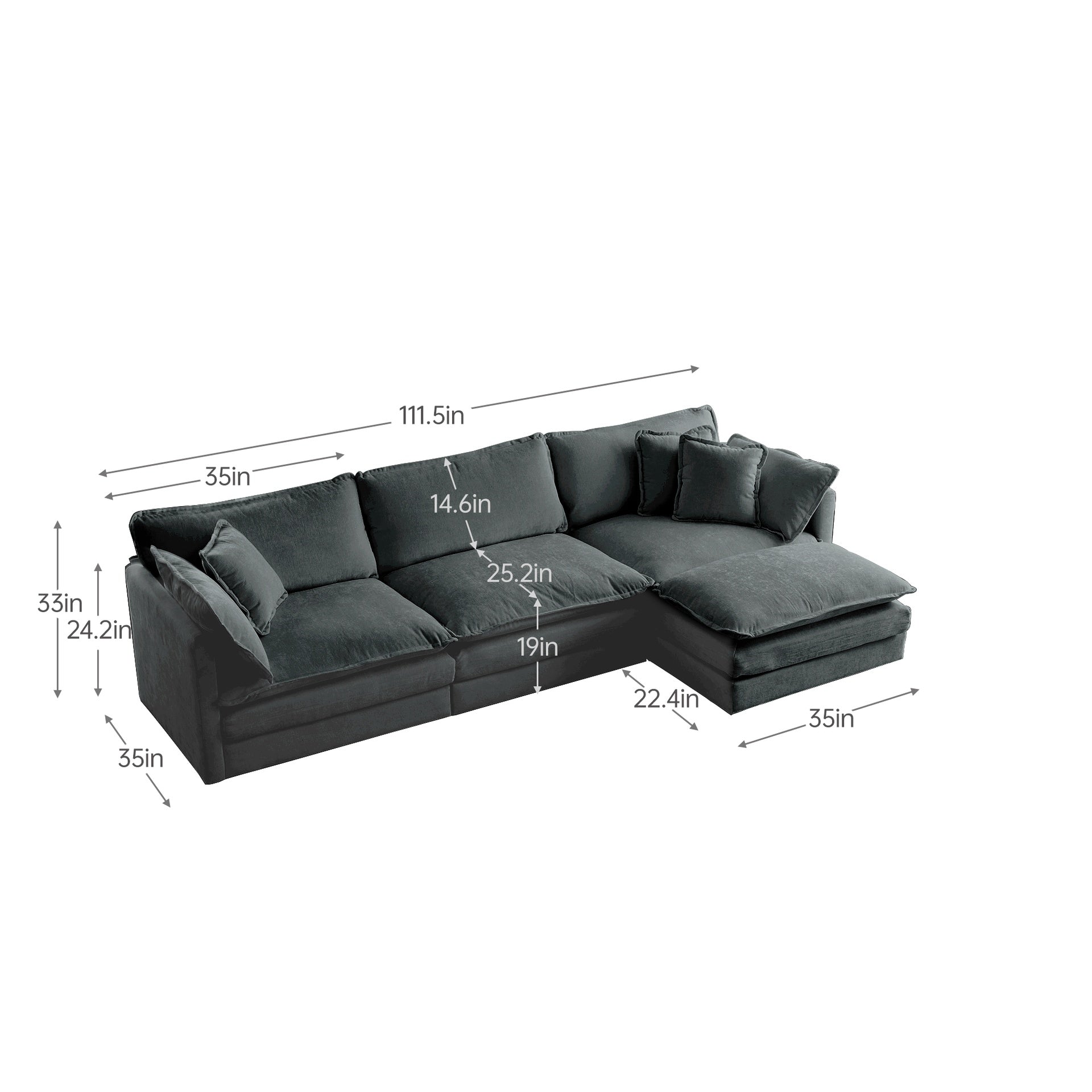 Free Combination Comfy Upholstery Modular Oversized L Shaped Sectional Sofa With Reversible Ottoman, Gray Chenille
