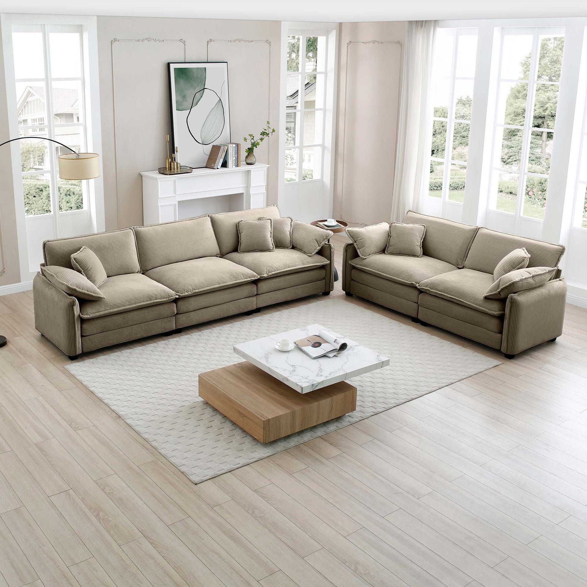 Family sofa set Deep Seat Sofa, Warm Sofa for Home Cinema and Living Room, One 2-Seater Sofa and One 3-Seater Sofa,Tan Corduroy