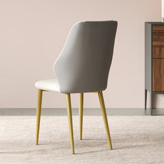 Set of 2 dining chairs, high-quality PU leather seats, with gold-plated painted carbon steel legs and ergonomic backrests, suitable for kitchen, dining room and living room  (miller white + gray)