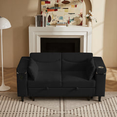 Black Chenille Sofa with Side Table and USB Port