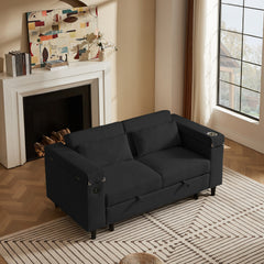 Black Chenille Sofa with Side Table and USB Port