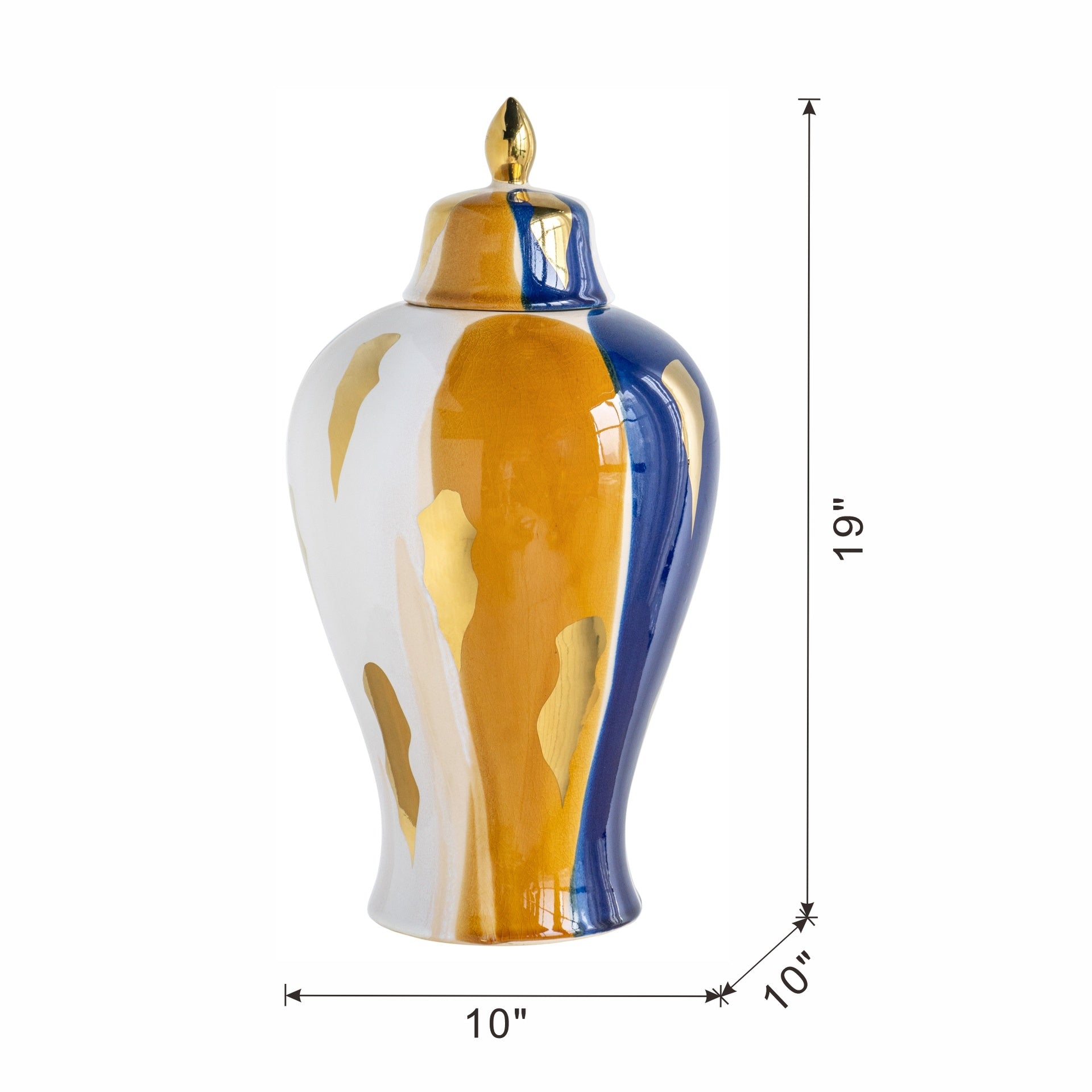 9.8x9.8x19.1" Curved Ceramic Jar with Artistic Multicolored Finish