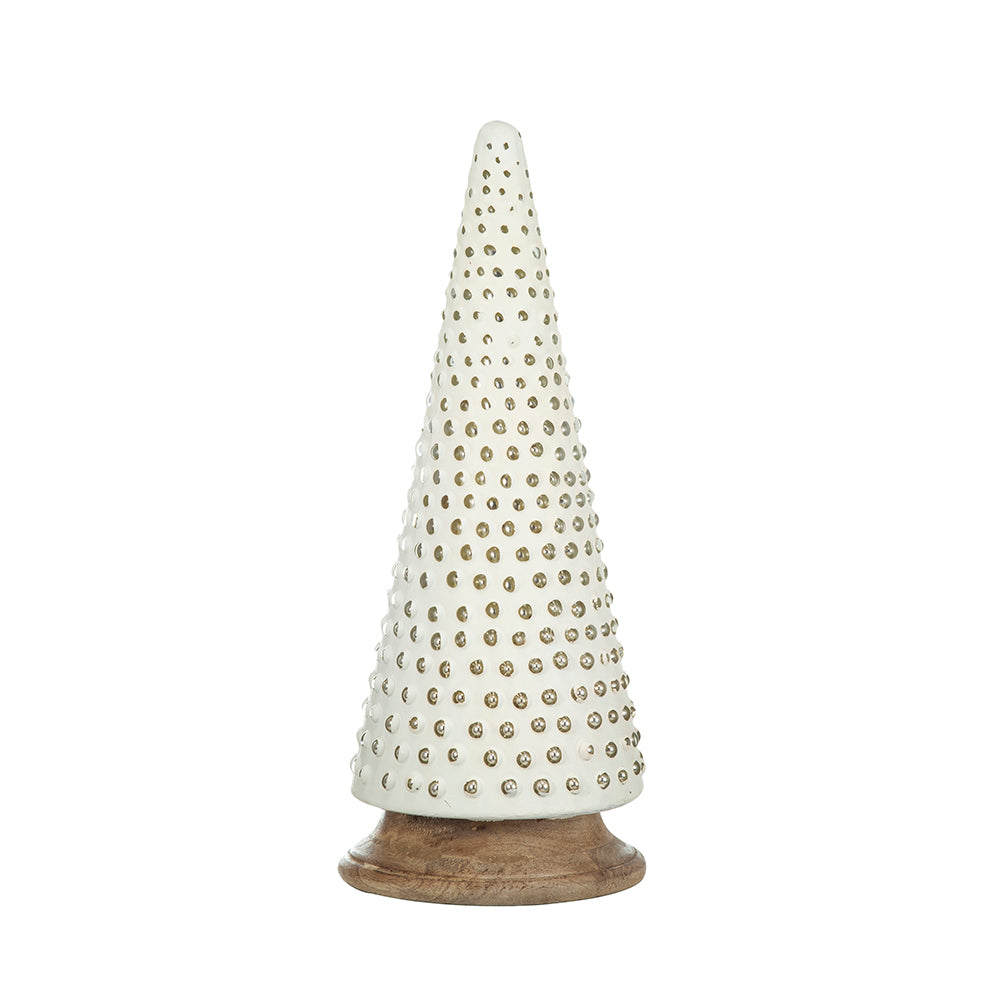 D6.7x18" Glass Christmas Cone Tree Decoration, Cream