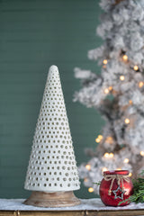 D6.7x18" Glass Christmas Cone Tree Decoration, Cream