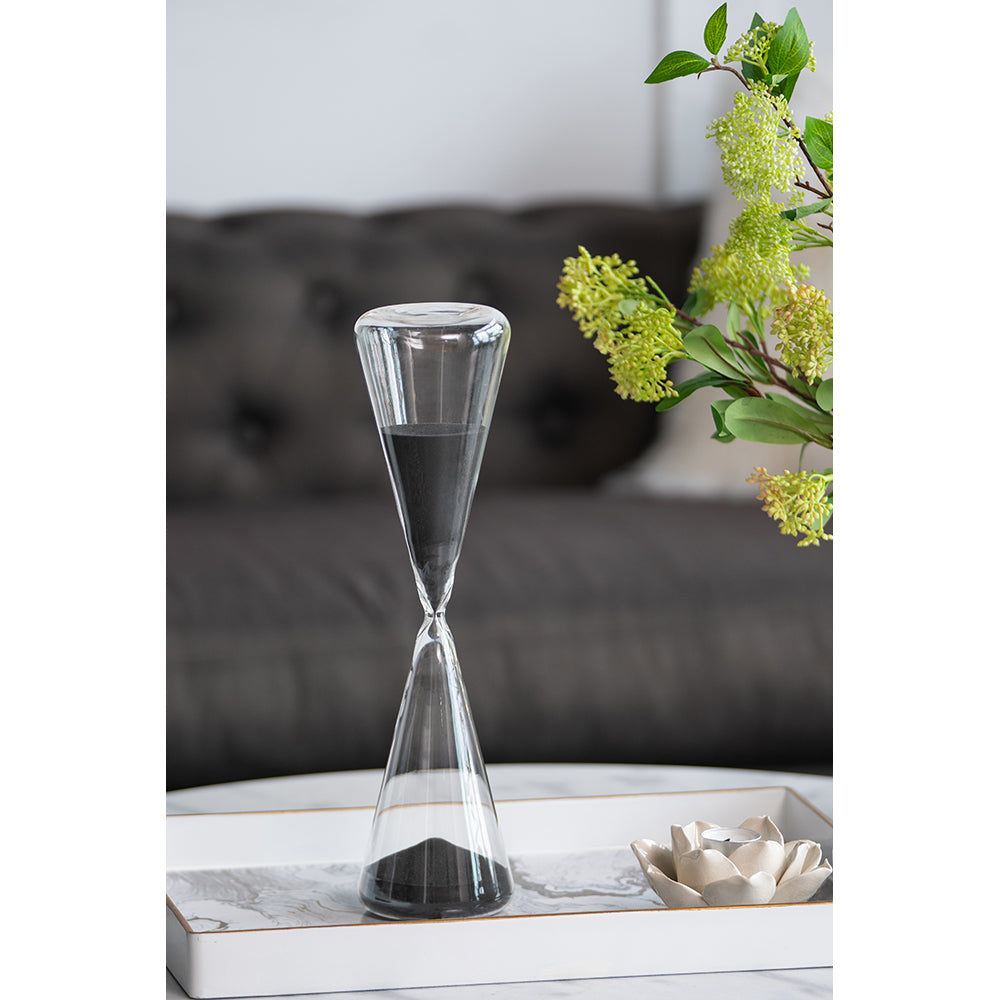 4.5x4.5x15.5" Triangular Shape Hourglass, 90 Minutes, Black Sand