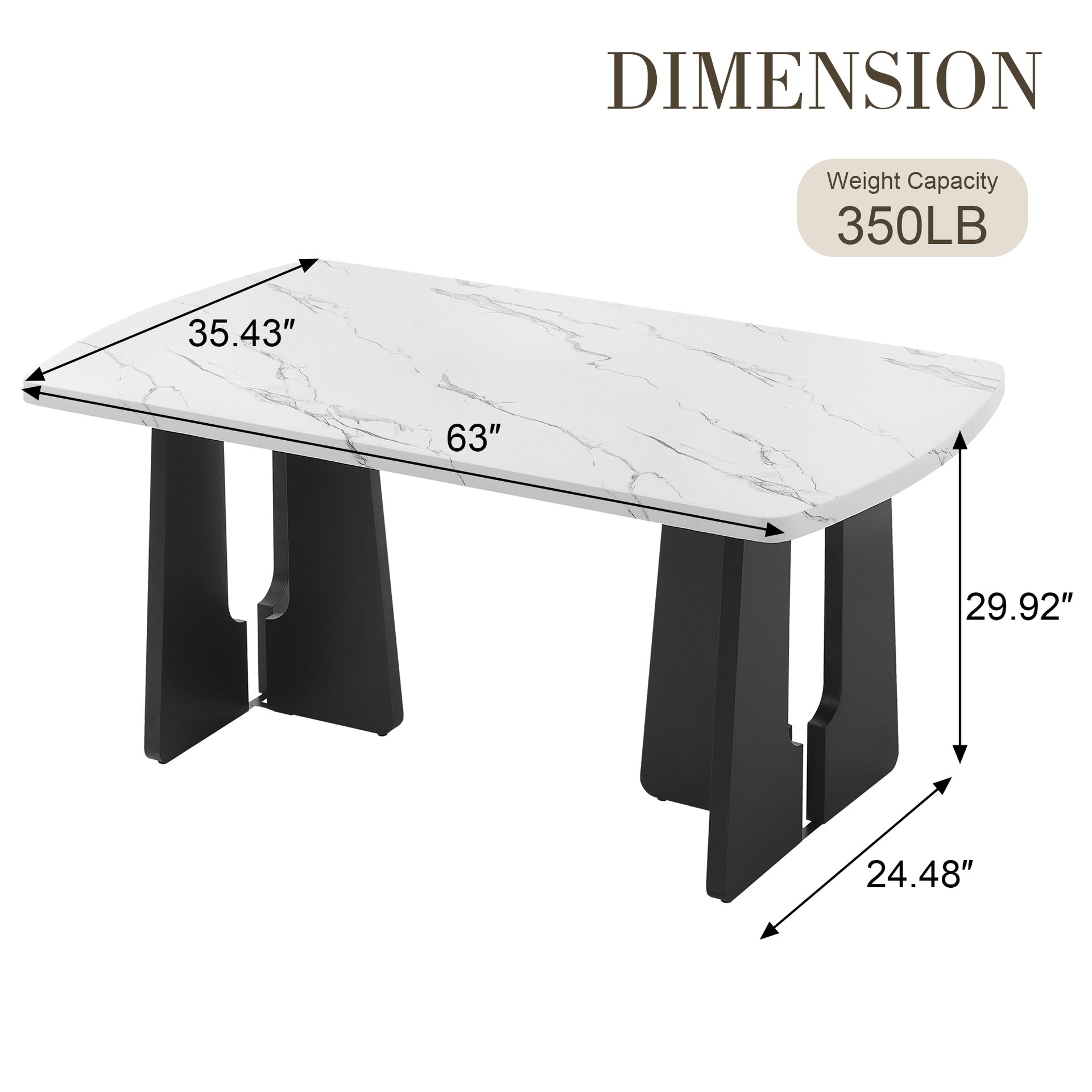 63" Modern Faux Marble Dining Table - Black/White Marble Top with Sturdy Geometric Legs, Stylish Kitchen & Dining Room Table for Home, Apartment, Office, Easy to Assemble, White+Black
