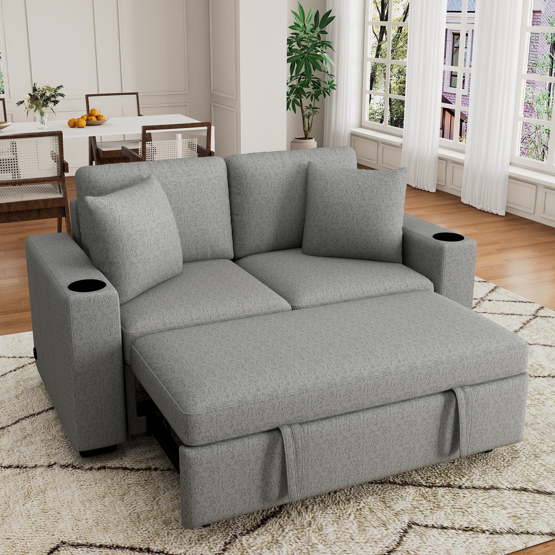 60.6" Modern Loveseat Sofa Pull-out Sofa Bed Sofa Couch 2-seater Sofa Chair for Living Room, Gray