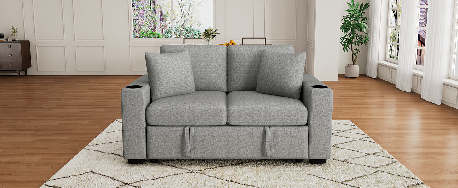 60.6" Modern Loveseat Sofa Pull-out Sofa Bed Sofa Couch 2-seater Sofa Chair for Living Room, Gray