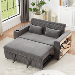 61.4" Pull-out Sofa Bed Convertible Couch Loveseat Sofa Modern Sleeper Sofa with Adjustable Backrest for Living Room, Grey