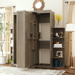 Rotating Queen Murphy Bed with Hidden Wall Cabinet, Dual 3-Tier Side Shelves, Convertible Desk, Extra Storage Racks, Space-Saving Multifunctional Wall Bed for Home Office &Small Rooms, Gray