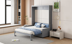 Full Size Murphy Bed Wall Bed with Cushion,Gray