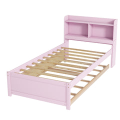 Twin Bed with Trundle,Bookcase,Pink