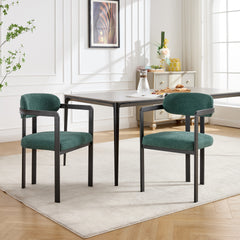 Modern Dining Room Chairs Set of 2, Mid-Century Upholstered Boucle Kitchen Dining Chairs with Black Metal Legs side chair