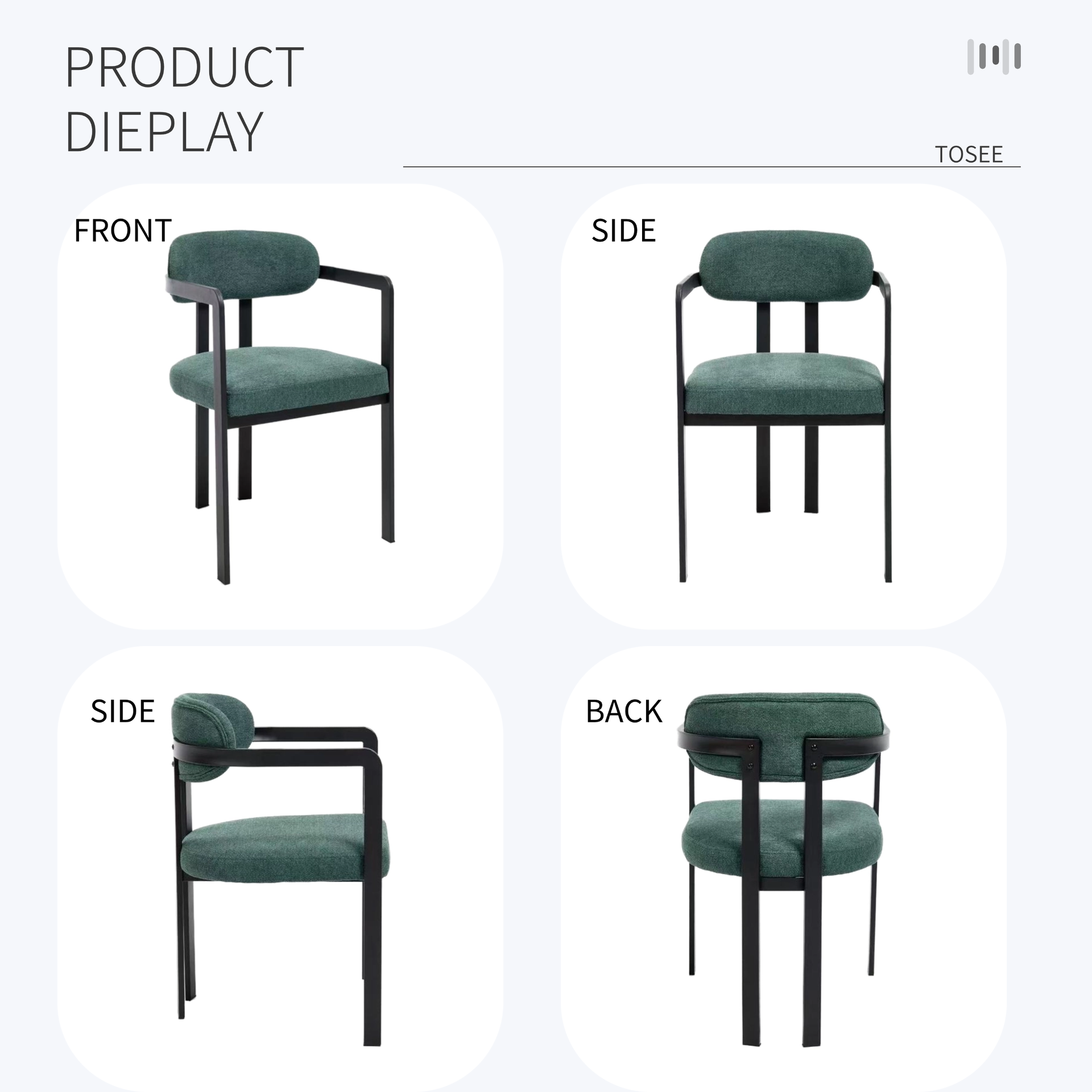Modern Dining Room Chairs Set of 2, Mid-Century Upholstered Boucle Kitchen Dining Chairs with Black Metal Legs side chair