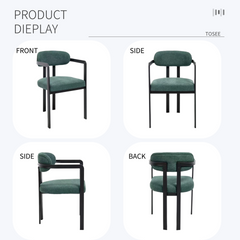 Modern Dining Room Chairs Set of 2, Mid-Century Upholstered Boucle Kitchen Dining Chairs with Black Metal Legs side chair