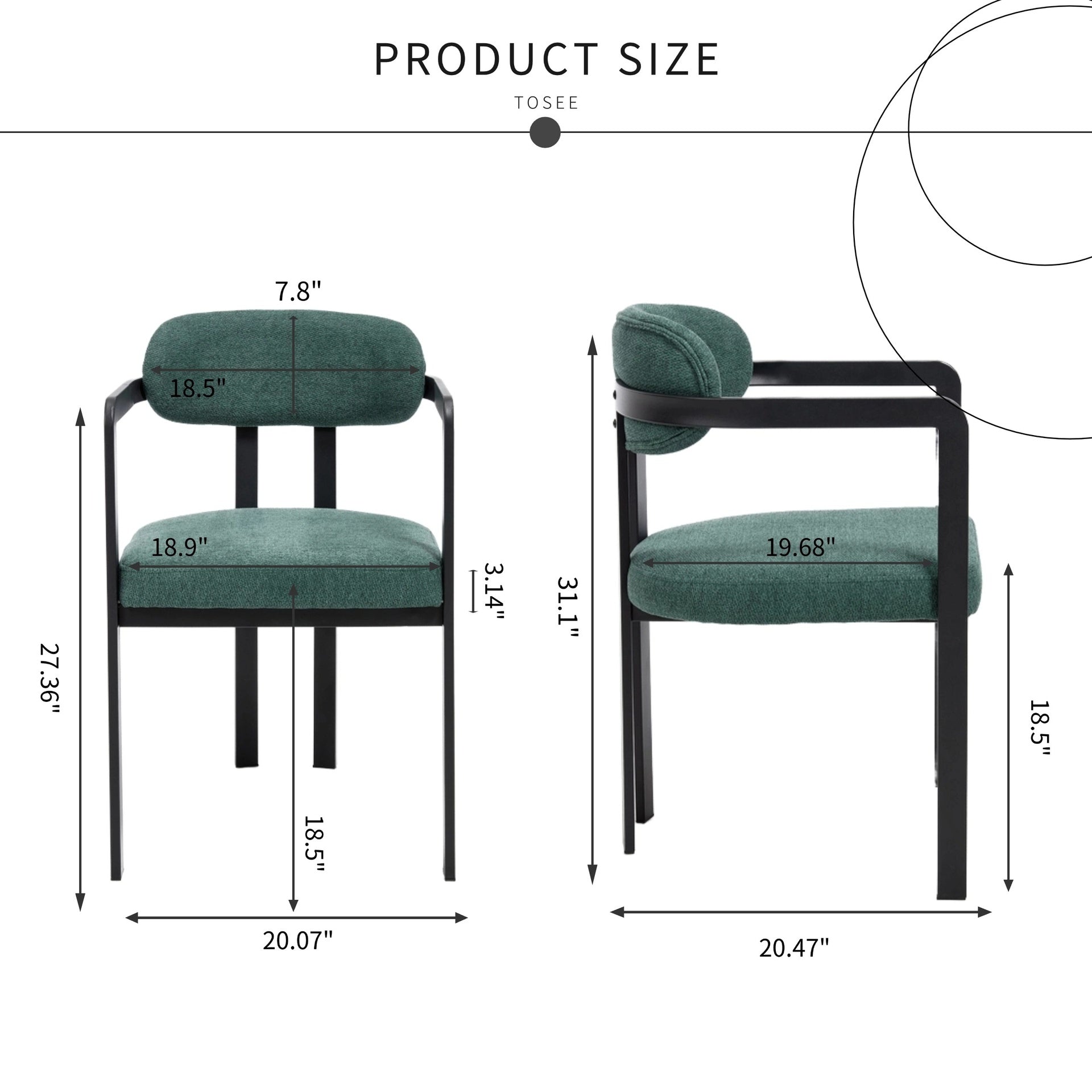 Modern Dining Room Chairs Set of 2, Mid-Century Upholstered Boucle Kitchen Dining Chairs with Black Metal Legs side chair