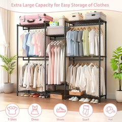 Heavy Duty Garment Rack, Freestanding Closet Organizer, Portable Wardrobe Clothes Rack, Adjustable Wire Shelving Clothes Rack with 8 Adjustable Wire Shelves and 5 Clothes Rails, Black (Without Hook)