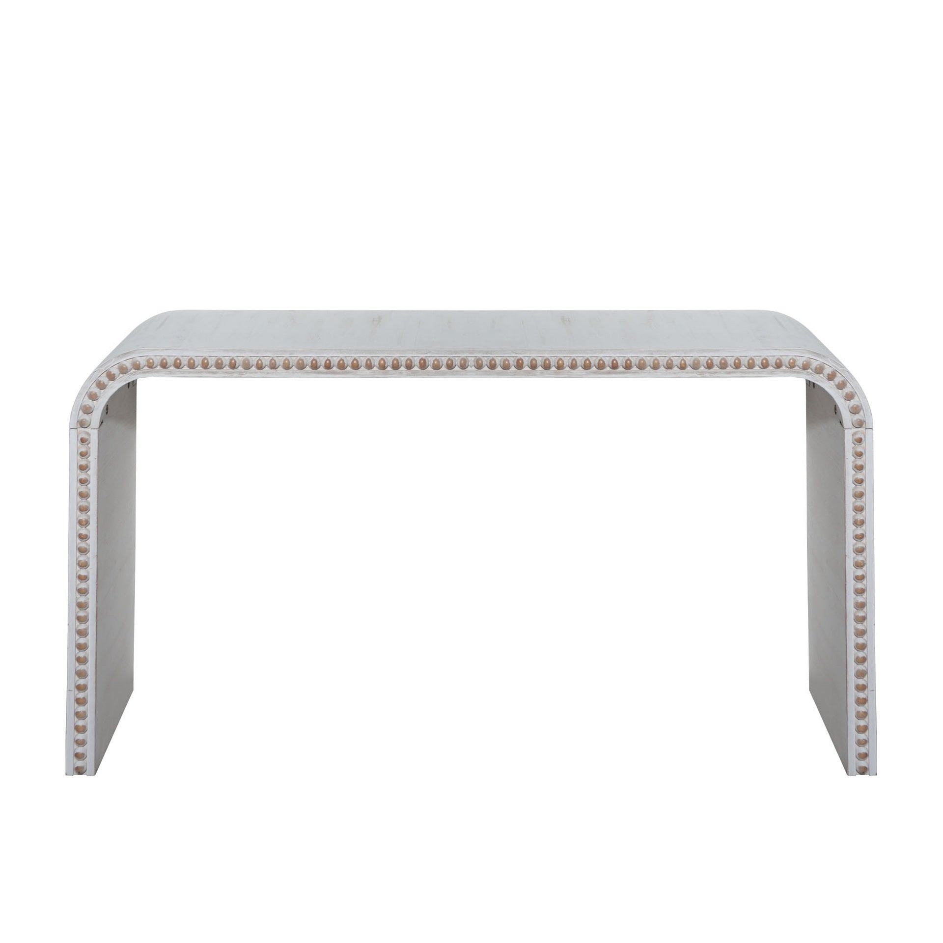 Washed white Console Table, 59in Entryway Table, Curved Waterfall-style Table,Console table with wood beads,Entrance Table for Entryway, Hallway, Living Room, Foyer, Corridor, Office