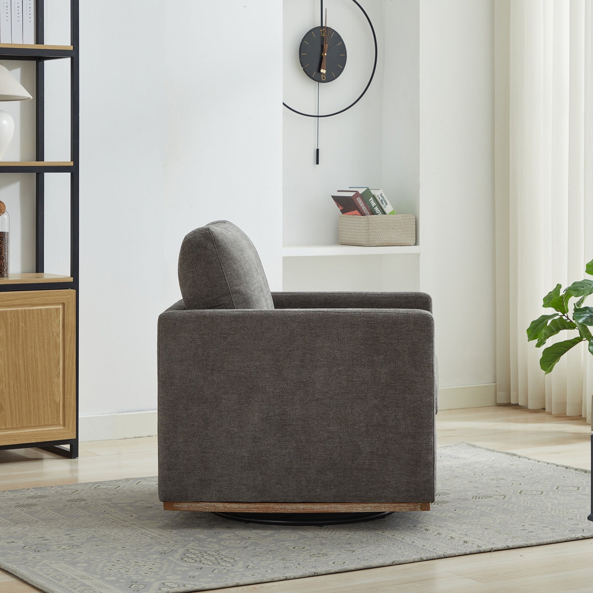 30.7"W Square Upholstered Swivel Accent Chair and Comfy Accent Single Sofa Chair, 360 Degree Club Chair, Lounge Armchair for Living Room Bedroom Apartment Nursery. Charcoal