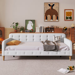 Twin Size Upholstered Daybed with 4 Support Legs, Beige