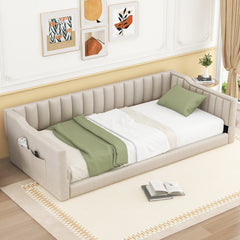 Twin XL Size Upholstery Daybed and Side Storage pocket,Beige