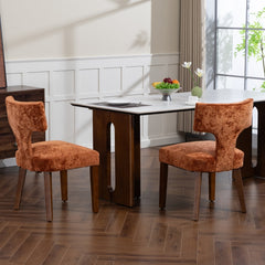 Mid Century Modern Dining Chairs Set of 2, Farmhouse Chenille Fabric Upholstered Accent Chair,Kitchen Chairs with Hardwood Frame, Orange