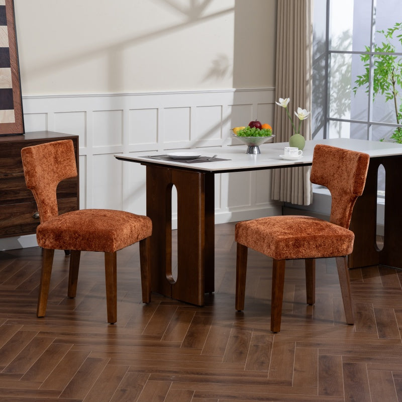 Mid Century Modern Dining Chairs Set of 2, Farmhouse Chenille Fabric Upholstered Accent Chair,Kitchen Chairs with Hardwood Frame, Orange