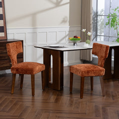 Mid Century Modern Dining Chairs Set of 2, Farmhouse Chenille Fabric Upholstered Accent Chair,Kitchen Chairs with Hardwood Frame, Orange