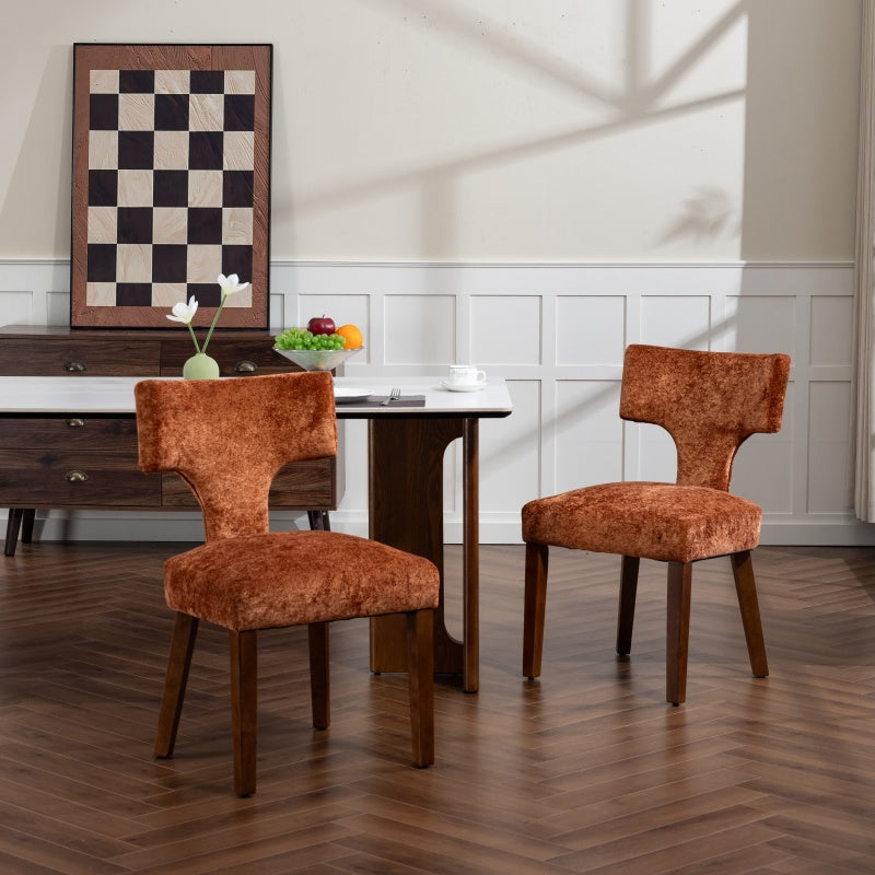 Mid Century Modern Dining Chairs Set of 2, Farmhouse Chenille Fabric Upholstered Accent Chair,Kitchen Chairs with Hardwood Frame, Orange