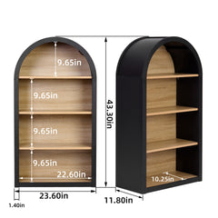 4-Tier Black Arched Bookshelf, 43" Tall Arched Bookcase with Storage Shelves