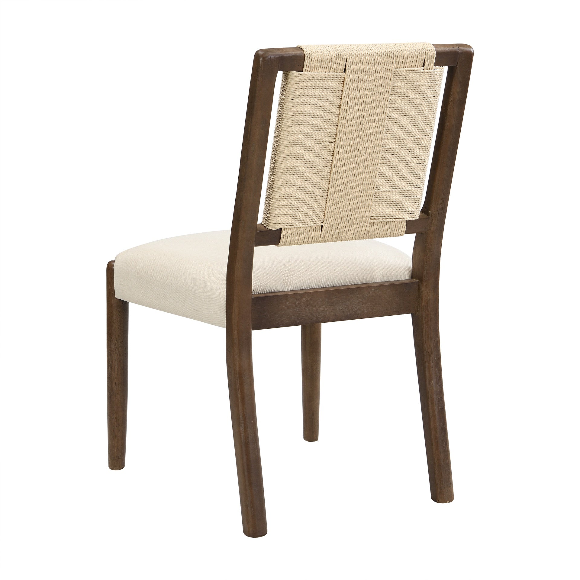 Upholstered dining chair with woven rope backrest Set of 2-walnut+Beige