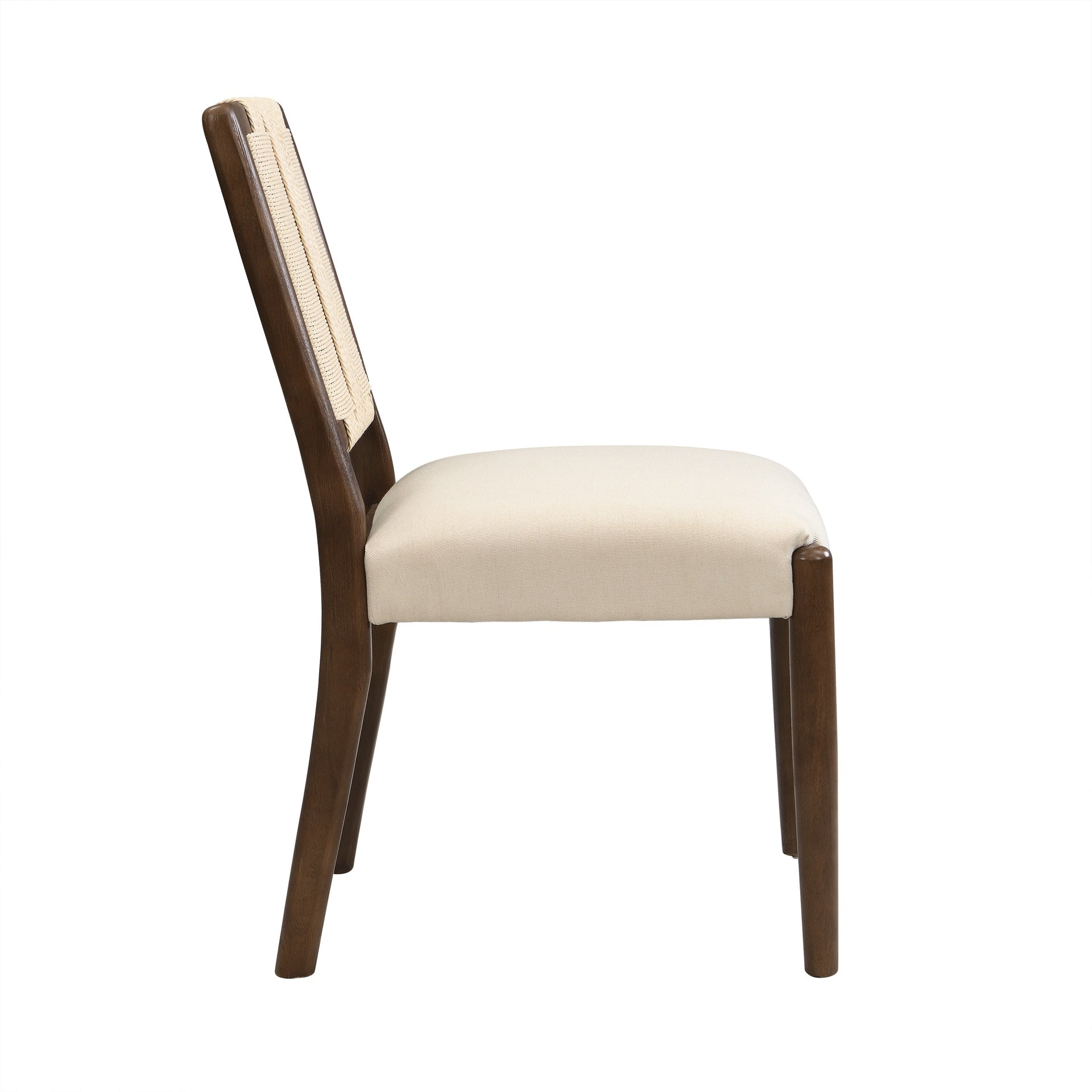 Upholstered dining chair with woven rope backrest Set of 2-walnut+Beige