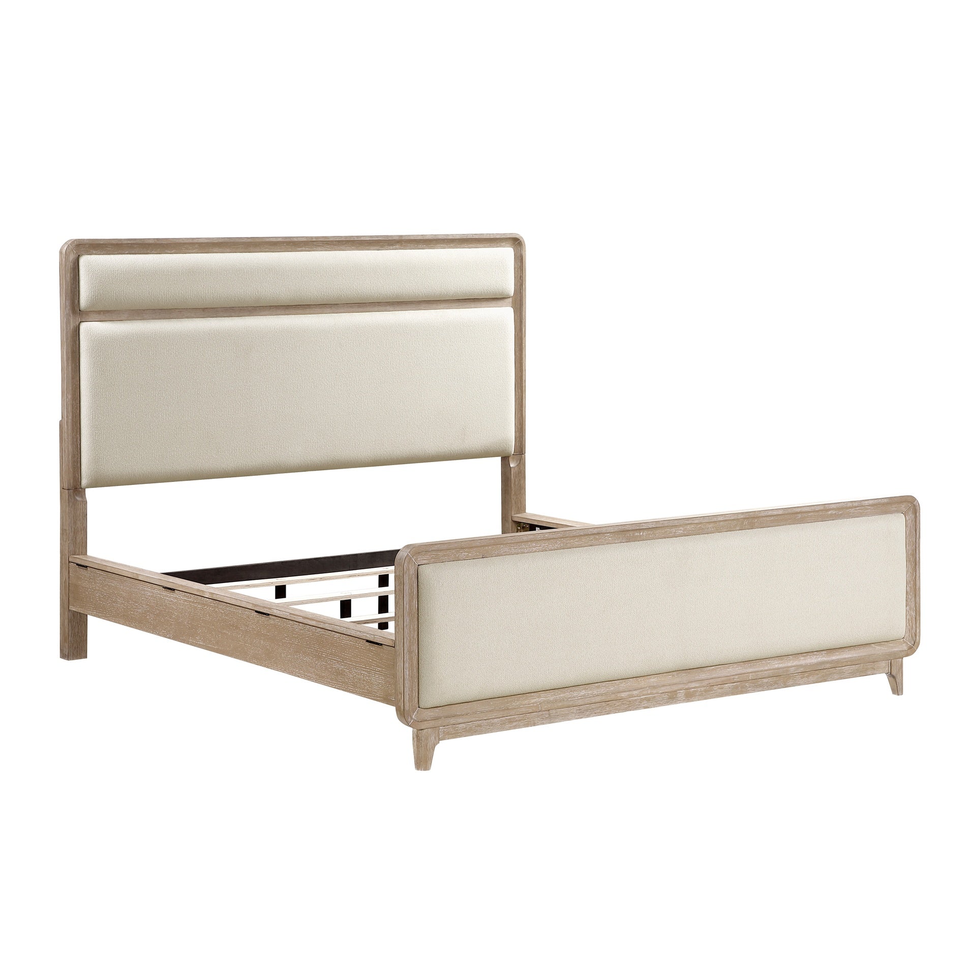 Modern Elegant Design Natural Finish Queen Bed Upholstered Beige Chenille Wooden Bedroom Furniture 1pc