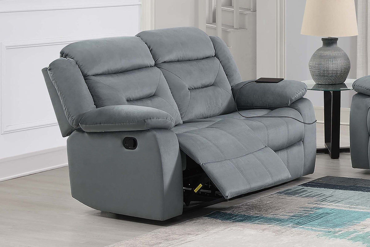 Manual Loveseat 1pc Pillow Arms Plush Backrest Horizontal Tufting USB Port Dark Gray Finish Primary Living Room Furniture