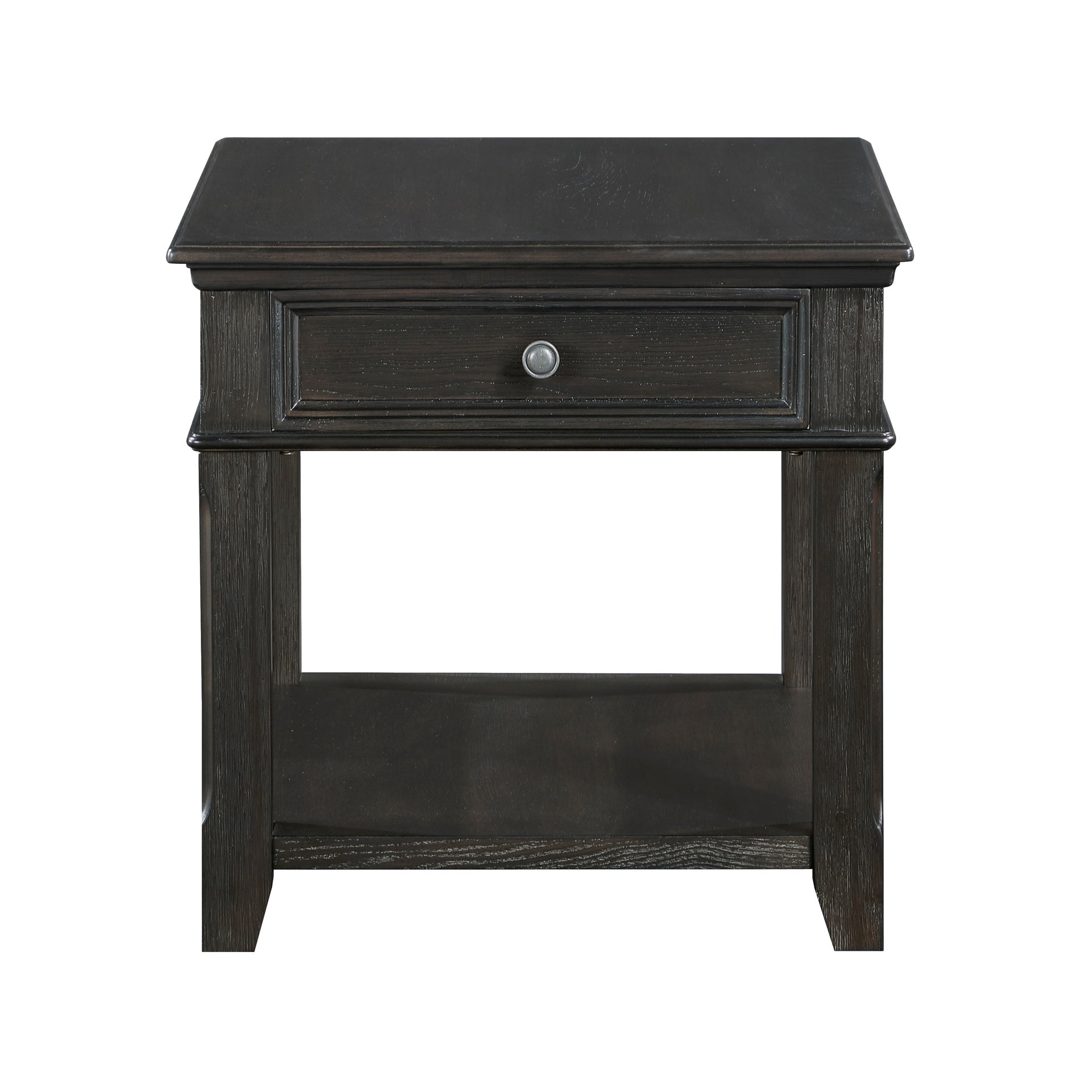 Living Room End Table with Drawer Shelf Charging Ports Charcoal Finish Classic Durable Wooden 1pc
