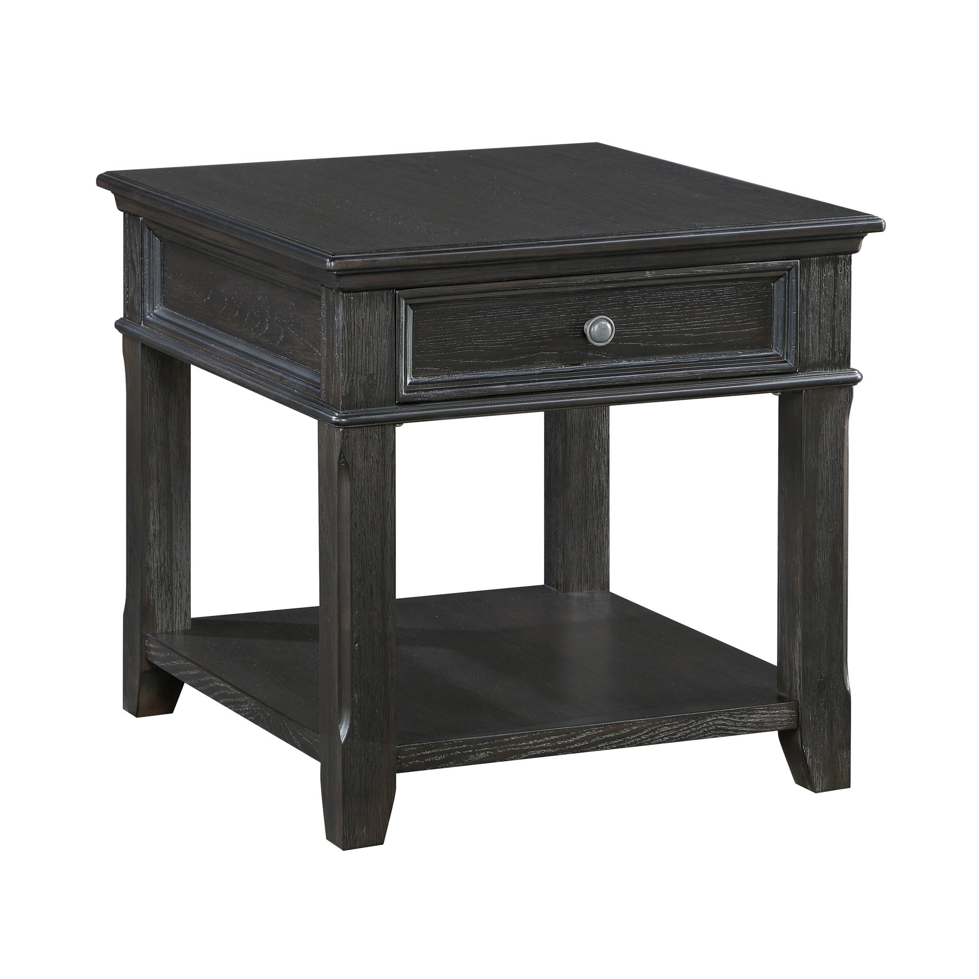 Living Room End Table with Drawer Shelf Charging Ports Charcoal Finish Classic Durable Wooden 1pc