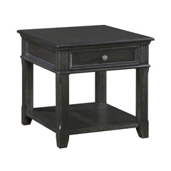 Living Room End Table with Drawer Shelf Charging Ports Charcoal Finish Classic Durable Wooden 1pc