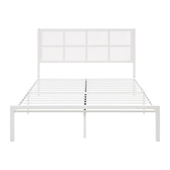 1pc Eastern King Platform Bed, Metal Frame White Finish Faux Cane Panel Headboard Casual Coastal Bedroom Furniture, Bed in a Box