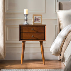 Nightstand with 2-Drawers, Small Side End Table with Storage, Walnut