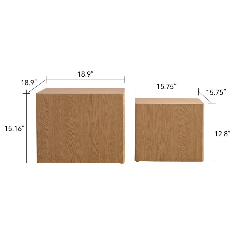 Set of 2 Natural Wood Nesting Cube Coffee Table Set, Modern MDF Wood Grain Sticker Side Tables for Small Spaces - Fully Assembled, Living Room/Bedroom End Tables