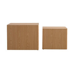 Set of 2 Natural Wood Nesting Cube Coffee Table Set, Modern MDF Wood Grain Sticker Side Tables for Small Spaces - Fully Assembled, Living Room/Bedroom End Tables