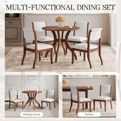 Walnut Dining Table Set:39.4" Round Table + 2 Chairs - Traditional Solid Wood Kitchen Set with Inlaid Tabletop, Elegant Curved Legs for Dining Room