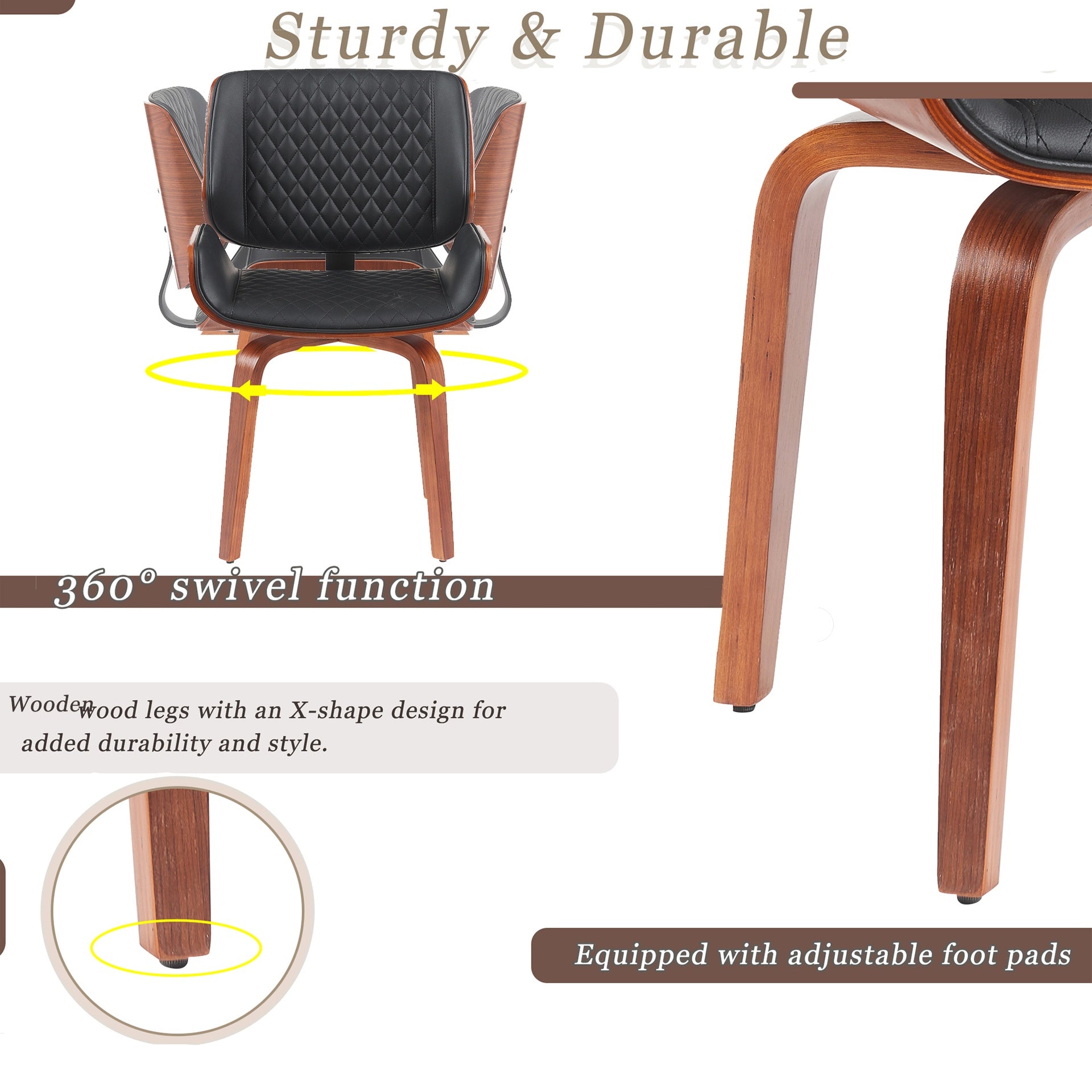 Mid-Century Modern Dining Chair - 360° Swivel(set of 2), PU Leather Upholstery, Ergonomic Design for Kitchen, Office & Dining Room