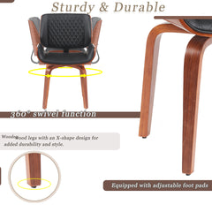 Mid-Century Modern Dining Chair - 360° Swivel(set of 2), PU Leather Upholstery, Ergonomic Design for Kitchen, Office & Dining Room