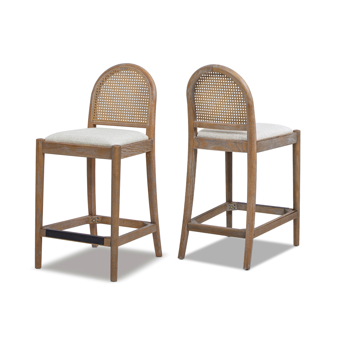 Panama 26.5" Curved Back Cane Rattan Counter Stool, Set of 2, Two-Tone Neutral Gray Polyester Wool Blend