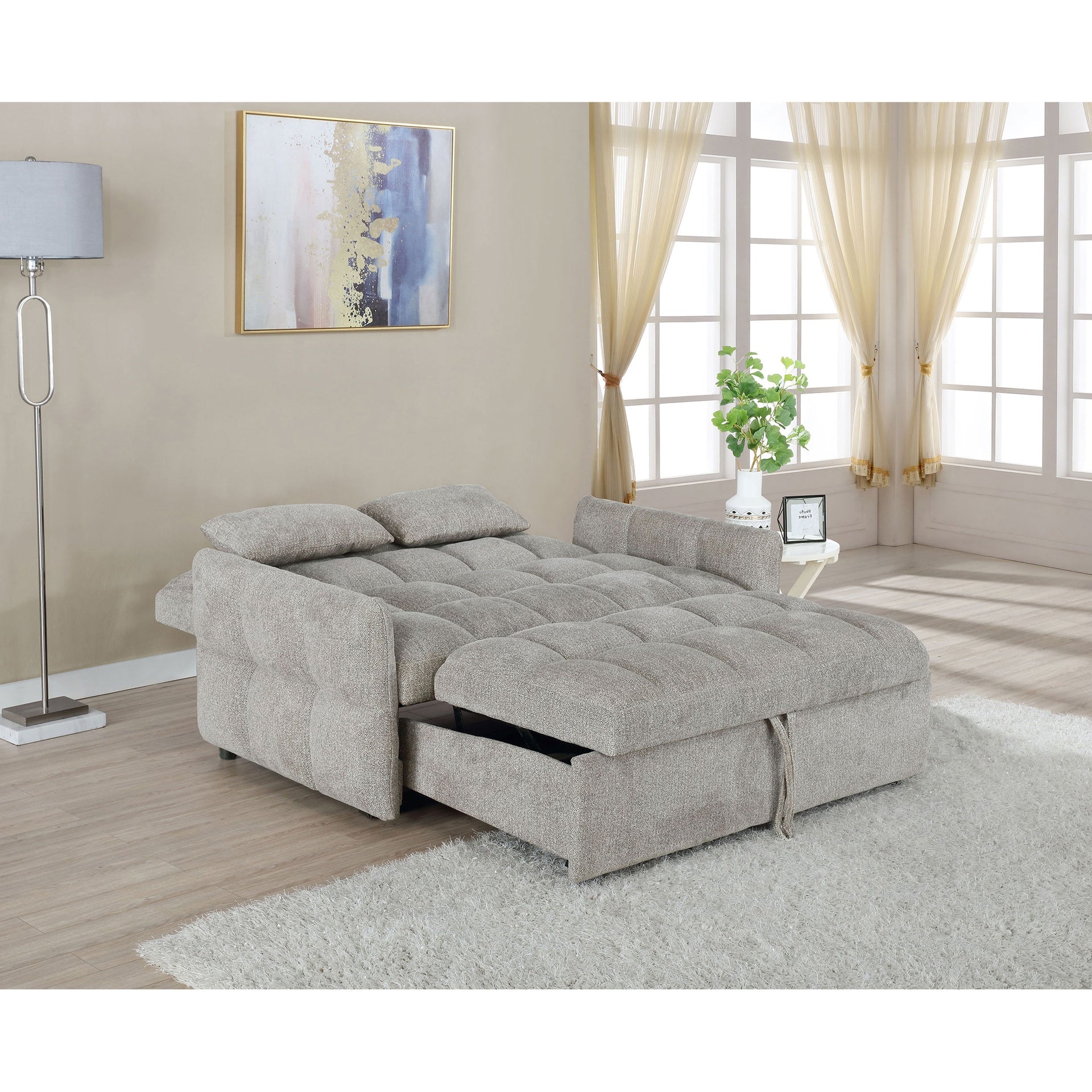 Alvara Light Grey Tufted Cushion Pull-out Sleeper Sofa Bed